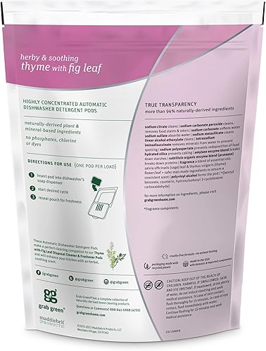 Miniatura 30 de Grab Green Cápsulas de detergente automático para lavavajillas, 24 unidades, aroma a hierba de limón mandarina, a base de plantas y minerales