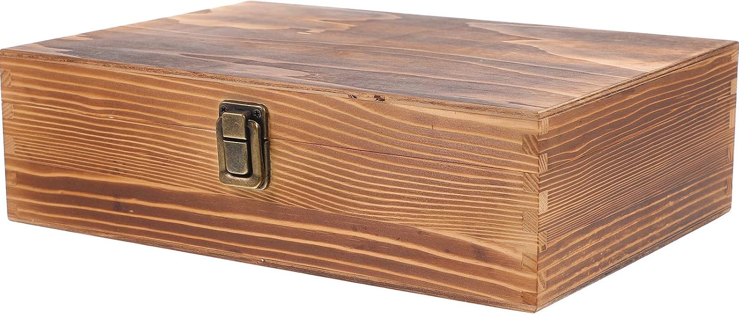 Small Wood Storage Box with Lock Coffee Decorative Keepsake Xmas