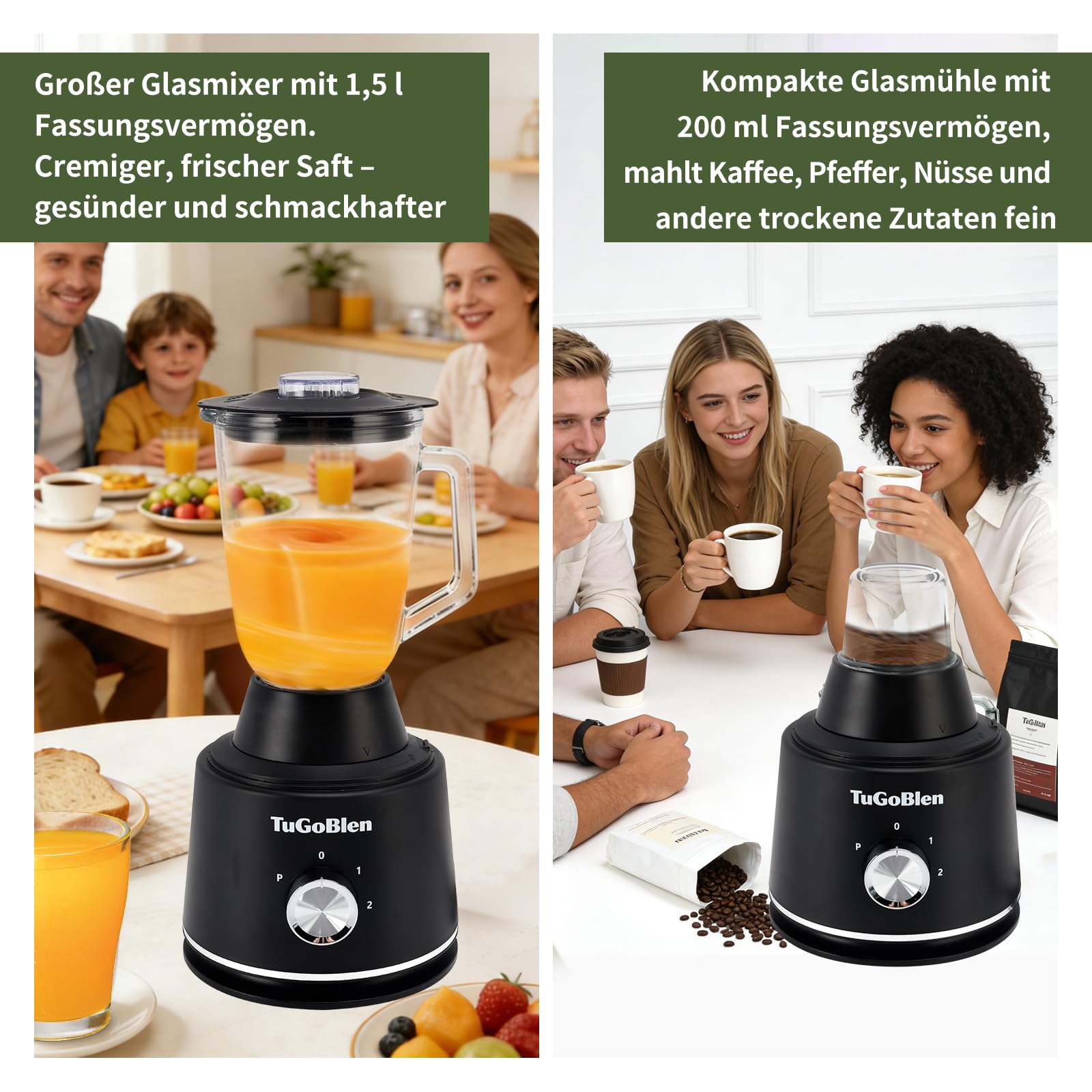 7-in-1 Küchenmaschine mit 2,5L-Verarbeitungsbehälter, 1,5L-Glasmixer, 200ml-Glasmühle, Knet- und S-Klingen, Reibe-, Schneide- und Pommes-Frites-Klingen zum Kochen,für Smoothies und Gewürze