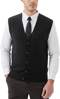 Kallspin Men's Wool Blend V-Neck Sweater Vest - Lightweight Button Sleeveless Cardigan for All-Season Comfort