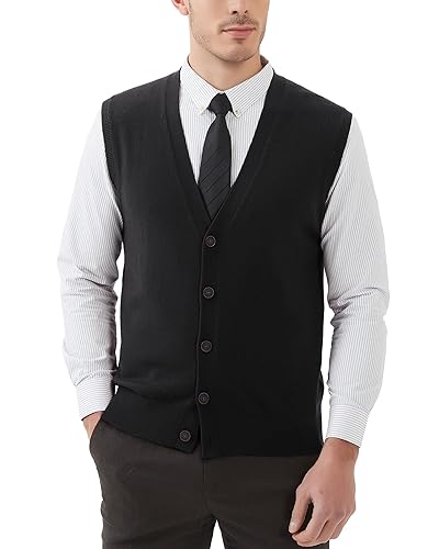 Kallspin Men's Sweater Vest Wool Blend V-Neck Button Sleeveless Cardigan