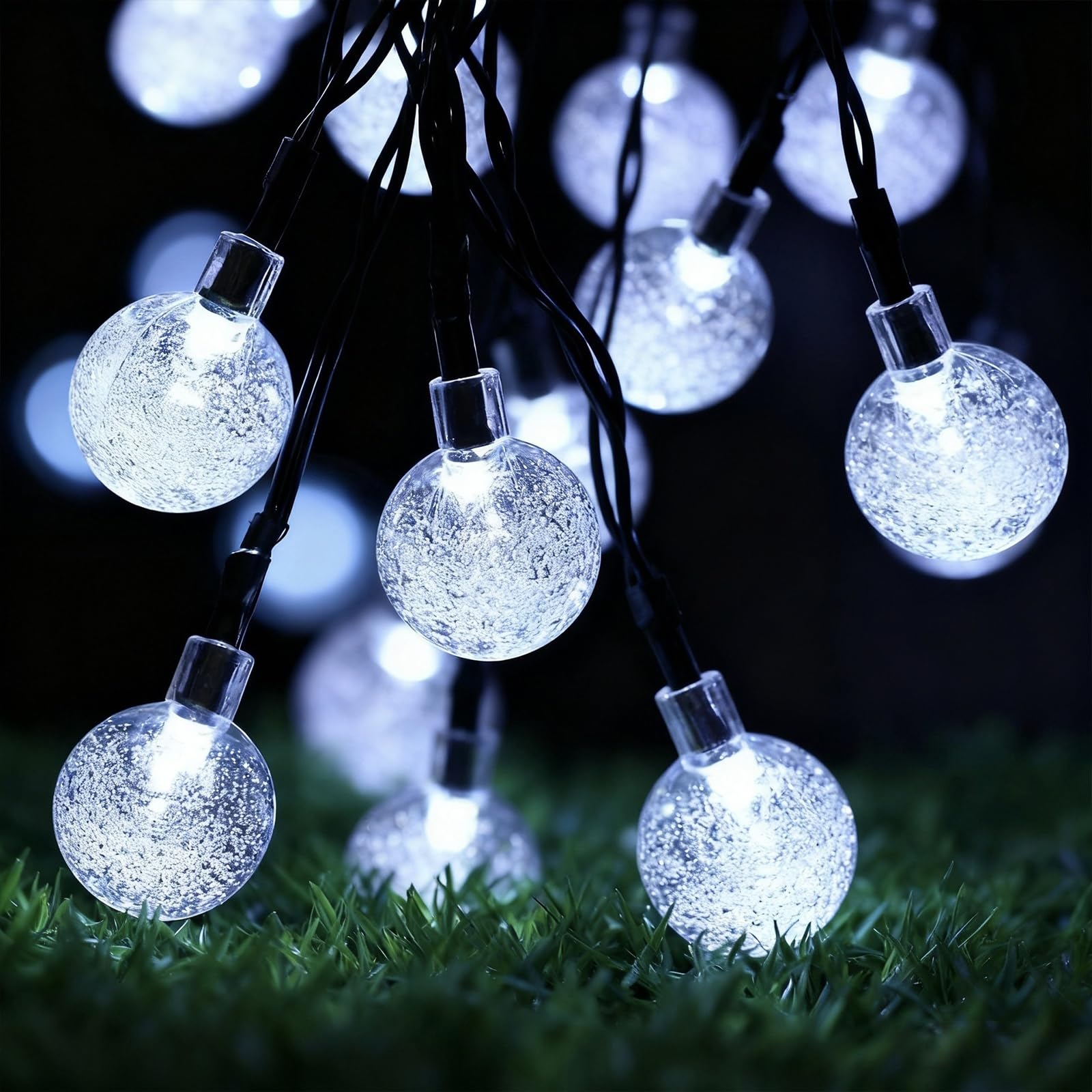 Hiseng Catena Luminosa Esterna Solare, Luci Solari Esterno da Giardino a Bolle LED, Sfera a Bolle da 2,3 cm, Lampade Solari Impermeabili per Campeggio, Terrazzo, Balcone (Bianco,22m 200LED)