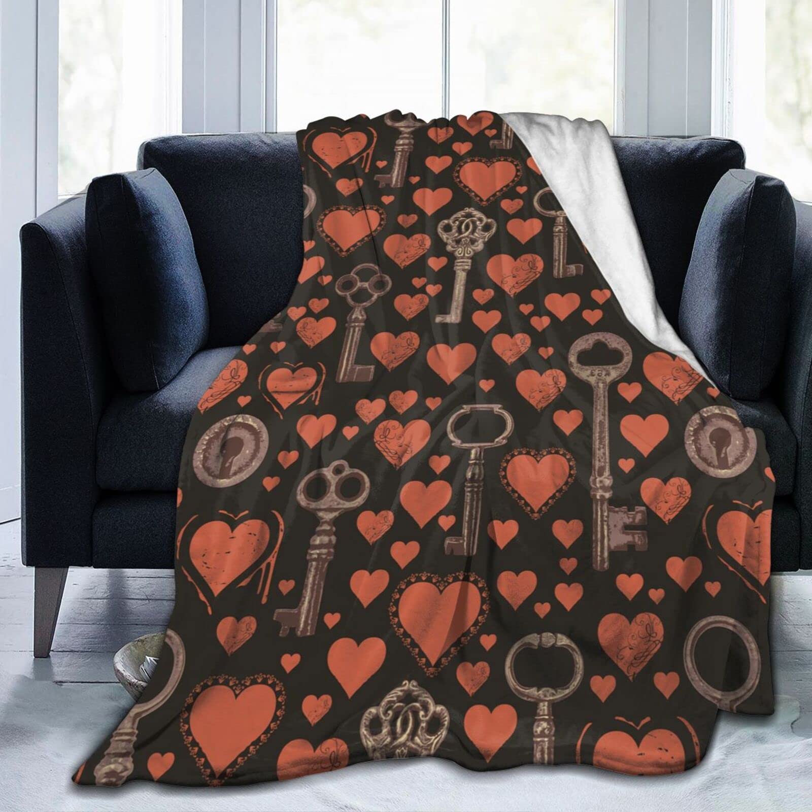 Lsjuee Valentine's Day Hearts Throw Blanket Super Soft Cozy Flannel Blanket Lightweight Bed Blanket for Sofa Couch Bed Romantic Valentine's Day Gift for Wife Girlfriend 80"X60"