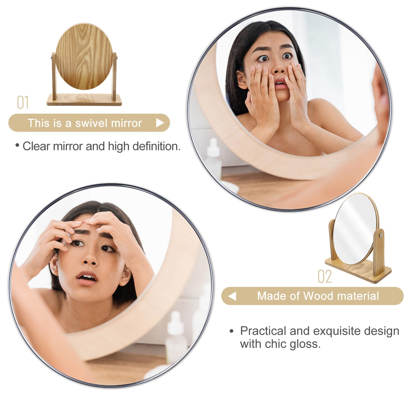 Cabilock Espejo Diseño Moderno y Simple de Maquillaje de Madera Ovalado de Sobremesa Ahorro de Espacio para Mujer Adecuado para Tocador en Dormitorio o Baño