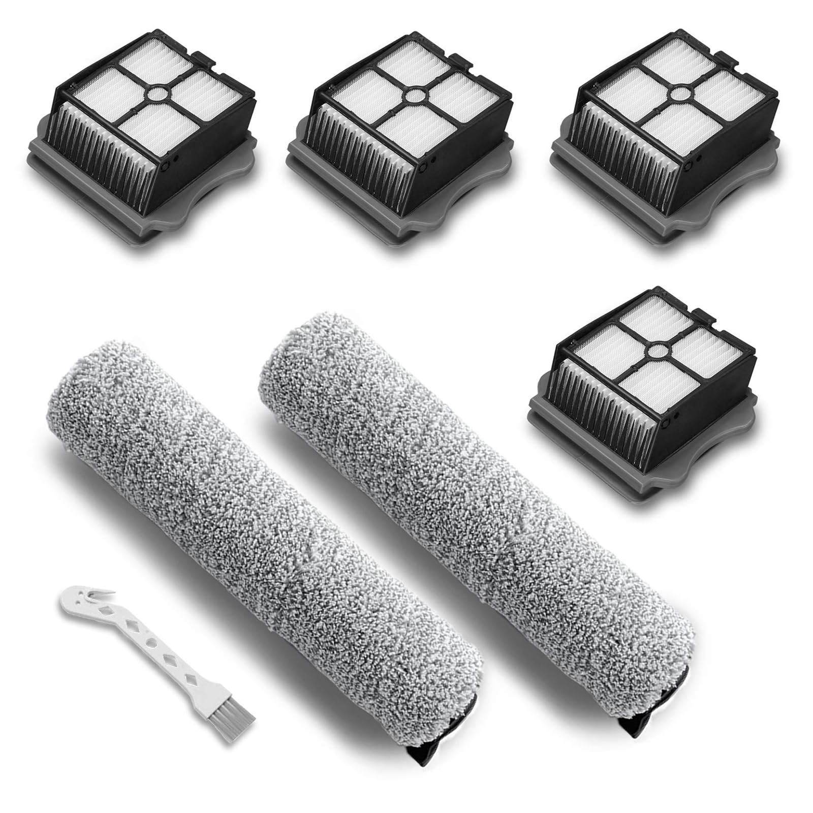 Replacement Parts for iFloor 3/Floor One S3 Wet Dry Vacuum Cleaner, 2 Pack Brush Rollers + 4 Pack Vacuum Filters