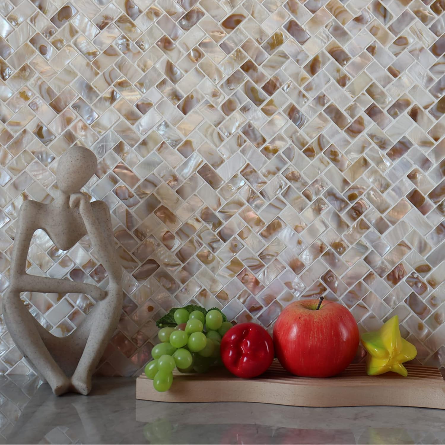 MOP Pearl Shell Mosaic Herringbone Tile, are Used for Kitchen Backsplashes and Bathroom Tile, 11"x12.5" Colorful (6 Pack)