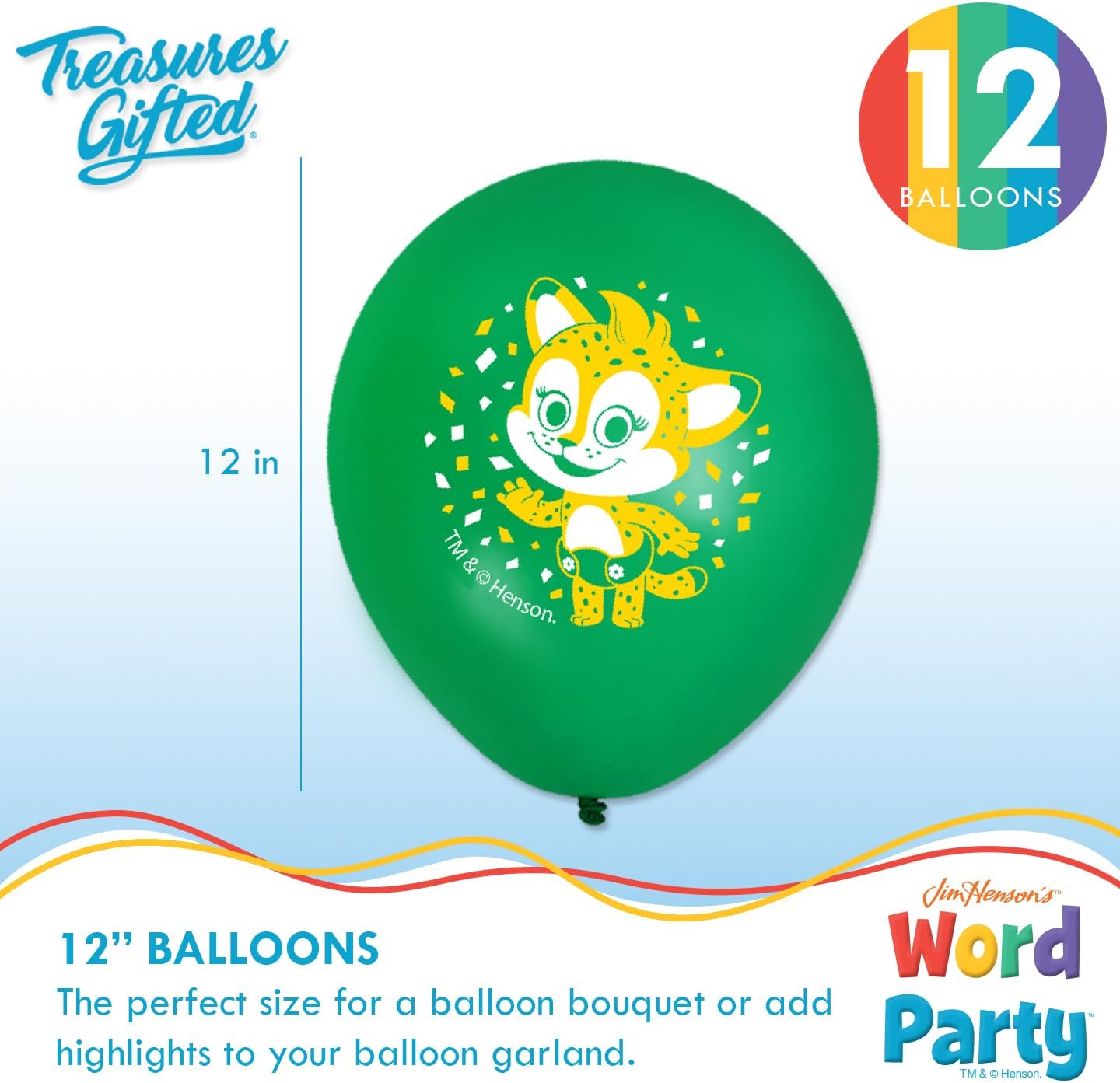 Treasures Gifted Officially Licensed Jim Henson’s Word Party Balloons - 12 Pack - 12" Word Party Birthday Balloons - Word Party Birthday Party Supplies - Latex Balloons for Word Party Birthday image 2