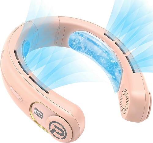 PANERGY Aire acondicionado para el cuello, ventilador de cuello recargable sin aspas de 5000 mAh con 2 placas de enfriamiento, ventilador personal