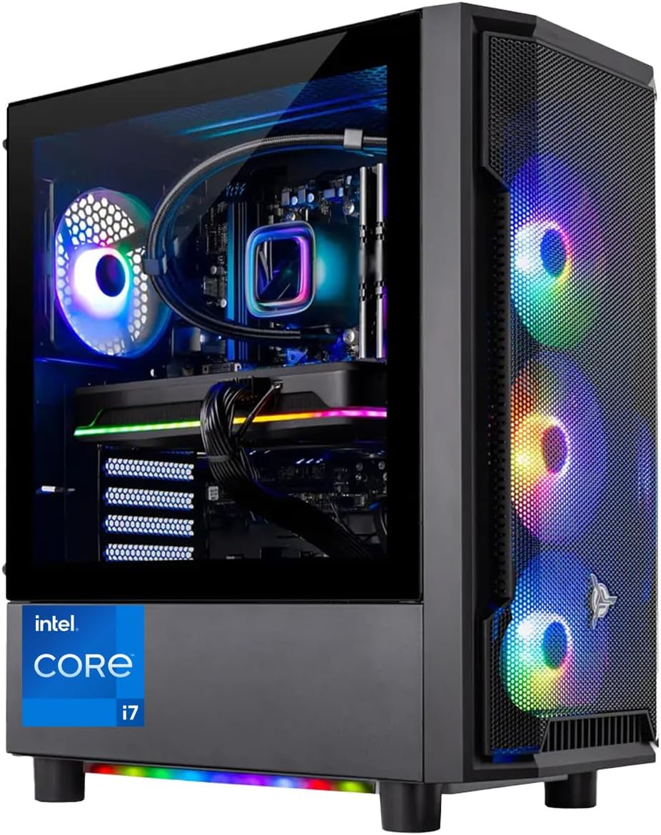 Skytech Gaming Shadow Desktop PC, Intel i7 14700F 2.1 GHz (5.3GHz Turbo), NVIDIA RTX 5060 Ti 16GB, 1TB Gen4 NVMe SSD, 16GB DDR5 RAM 5200, 650W Gold PSU, 360mm ARGB AIO, Wi-Fi, Win 11