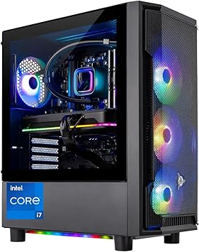 Skytech Gaming Shadow Gaming PC, Intel i7 12700F 2.1 GHz, RTX 4060, 1TB NVME, 16GB DDR4 RAM 3200, 600W Gold PSU Wi-Fi, Win 11 Home, RGB-Keyboard and RGB-Mouse Included,Black