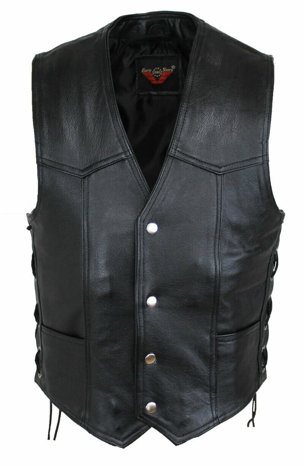 EURO STARS Lederkutte Herrn Biker Druckknöpfe LederwesteSchwarz, Herren Lederkutte, Choppers Lederweste, Rockerweste, Clubweste, Lederkutte, Kutte, Leather Vest black