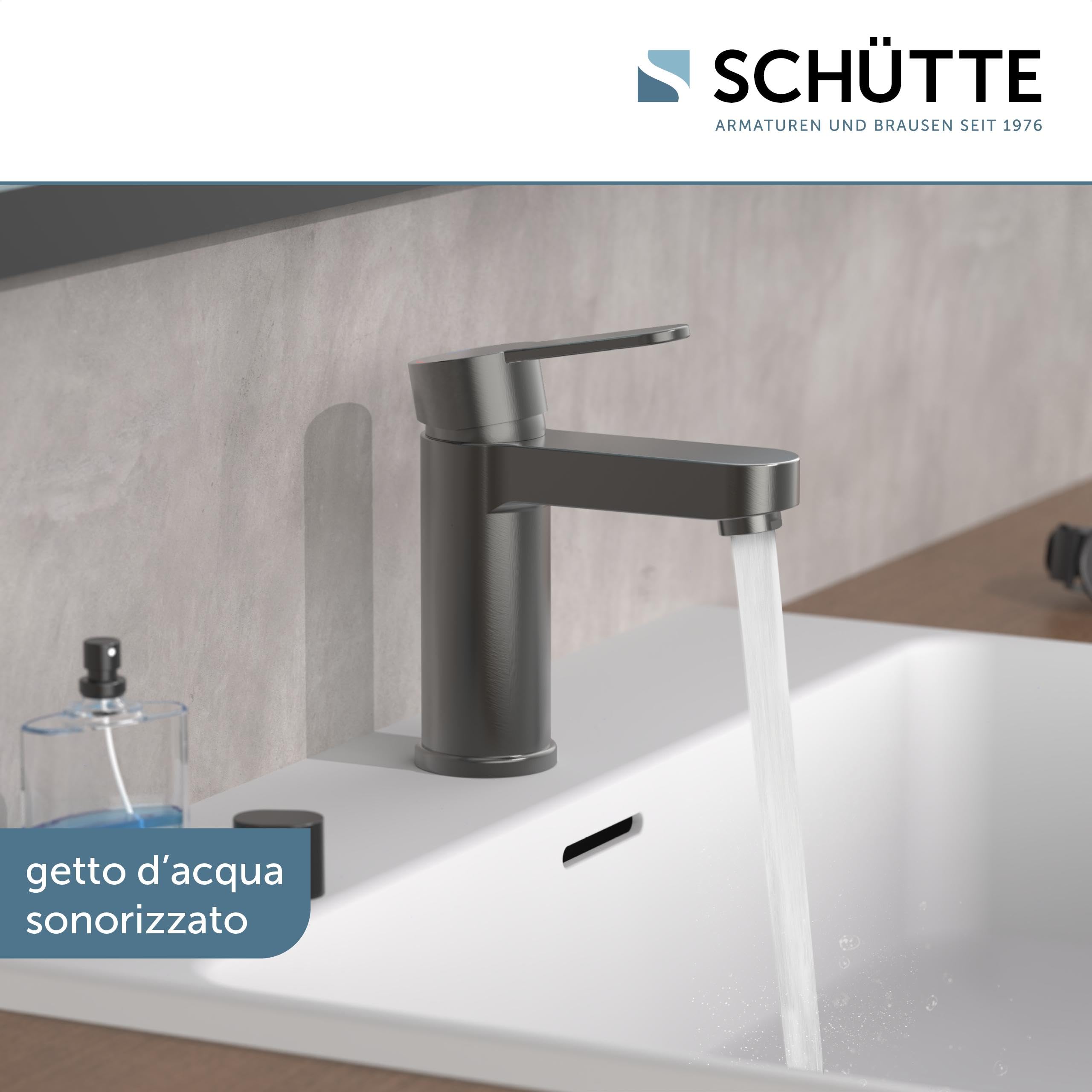 Miscelatore per lavabo Schütte Elephant, elegante miscelatore con rubinetto di scarico per bagno, rubinetto per bagno con scarico a scomparsa, rubinetto per lavabo, grafite opaca, 34212