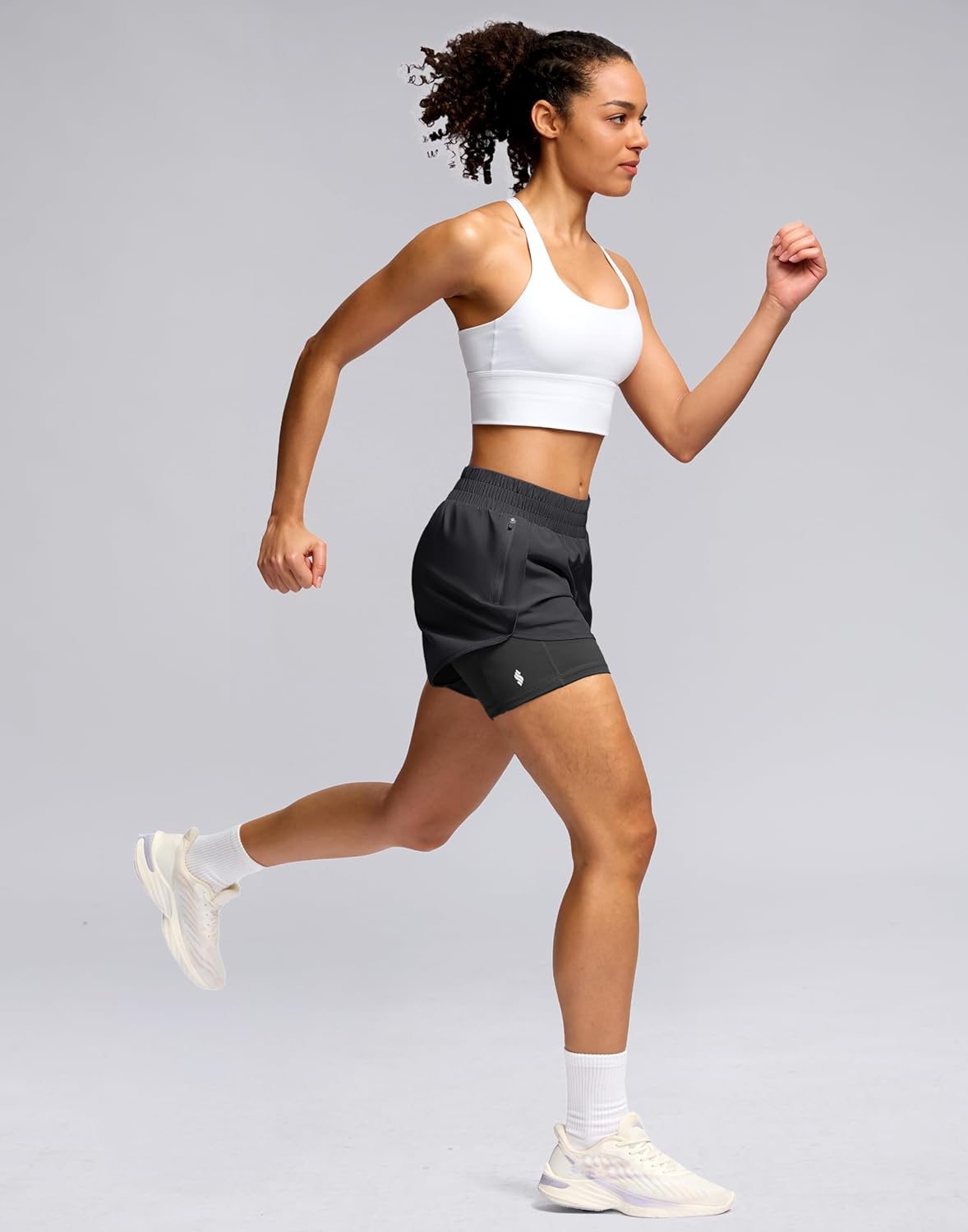 Soothfeel Women's 2 in 1 Athletic Running Shorts with Liner Zipper Pocket 5" High Waisted Gym Workout Tennis Shorts for Women - Image 3