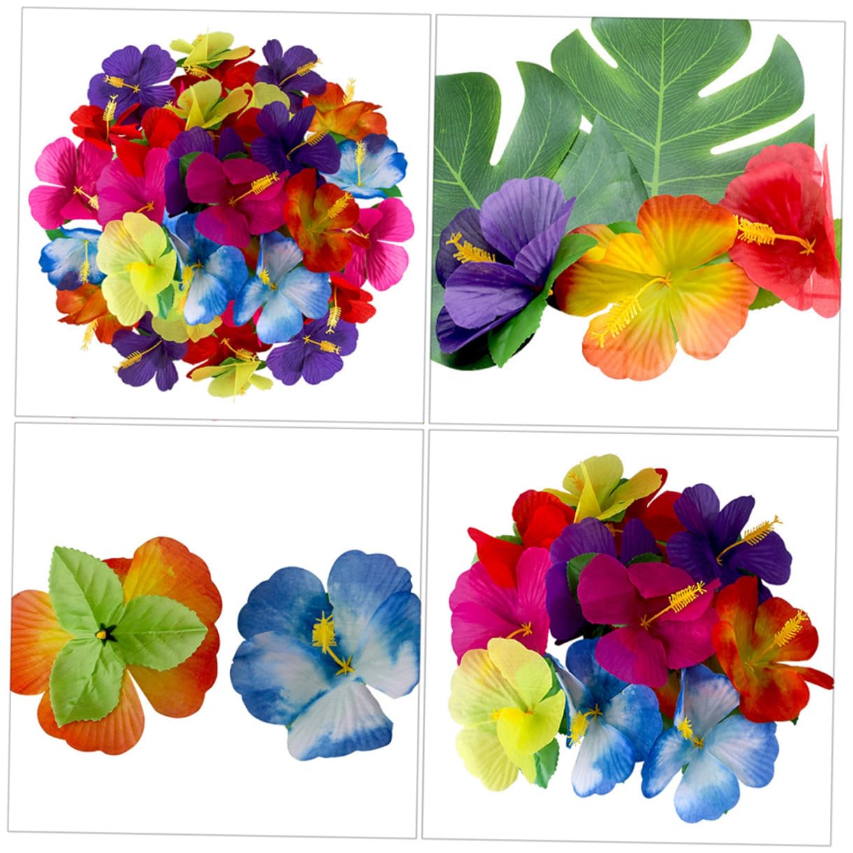 Hemobllo Einzigartiger Tropische Blumendekoration mit 72 Künstlichen Hibiskusblüten aus Stoff als Sommerfest Dekoration und Fotorequisiten für Themenpartys Zufällige Farbe