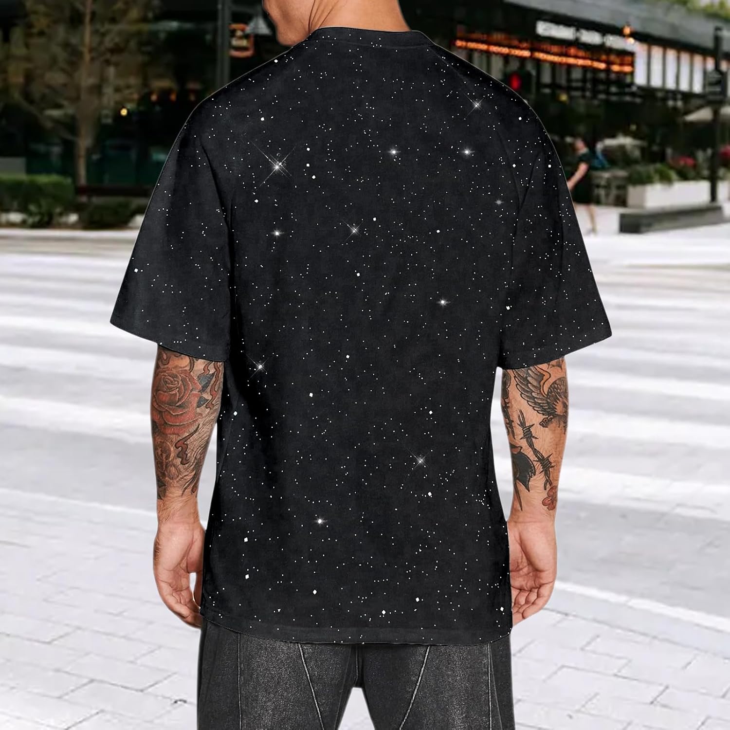 Weiyuqi Oversized Sparkly Sequin Shirts for Men Sparkly Bling Tshirts Trendy Loose Casual Basic Tees Streetwear Baggy Tops - Image 2