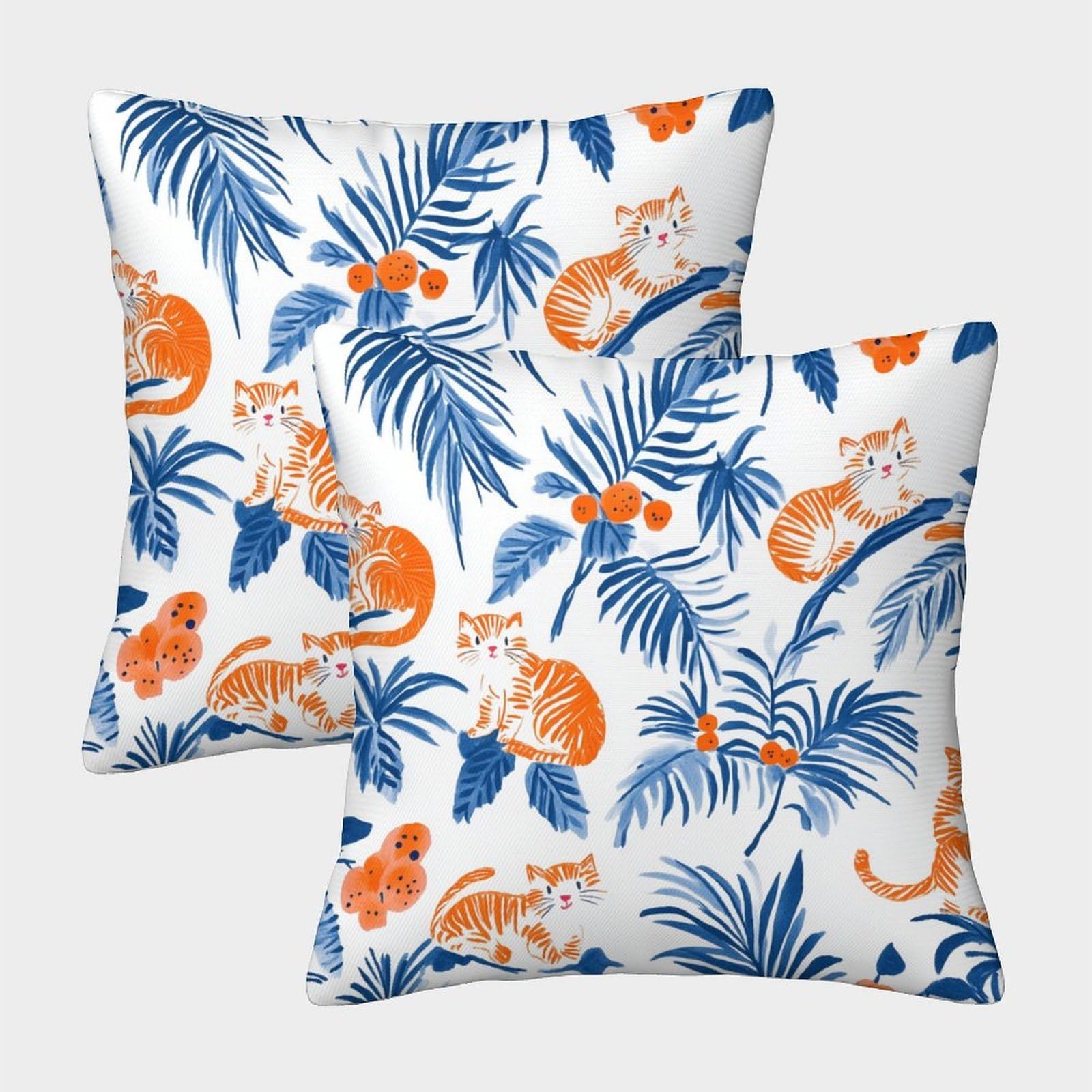 kaiyun 2 Pack Throw Pillowcase 50x50cmPlayful Kitten - Palm Tree Pattern Cushion Cover Home Decoration