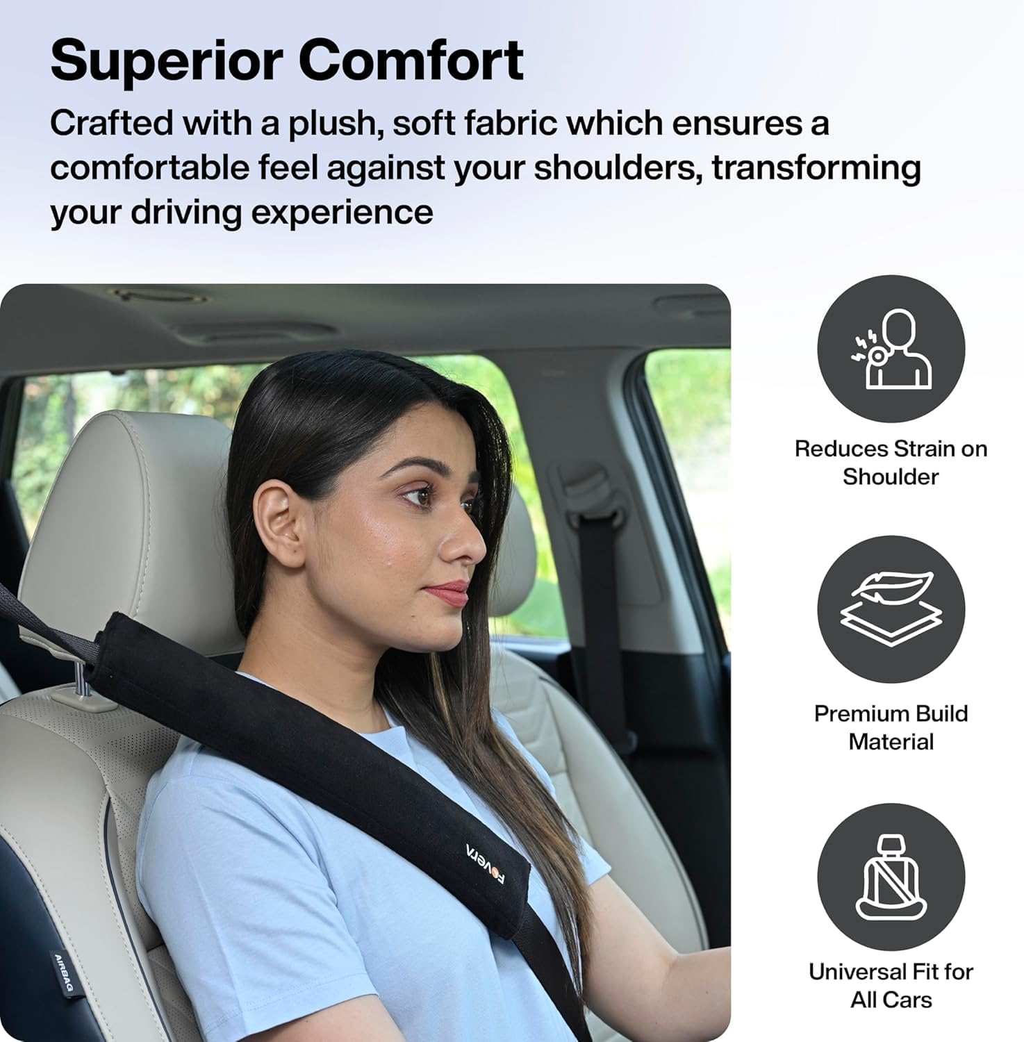 Car Seat Belt Shoulder Pads (Pack of 2) Car Safety Belt Soft Pad Cover for Comfortable Driving, Universal Fit for All Cars and Backpack (Black Color, 12 Inch Length)