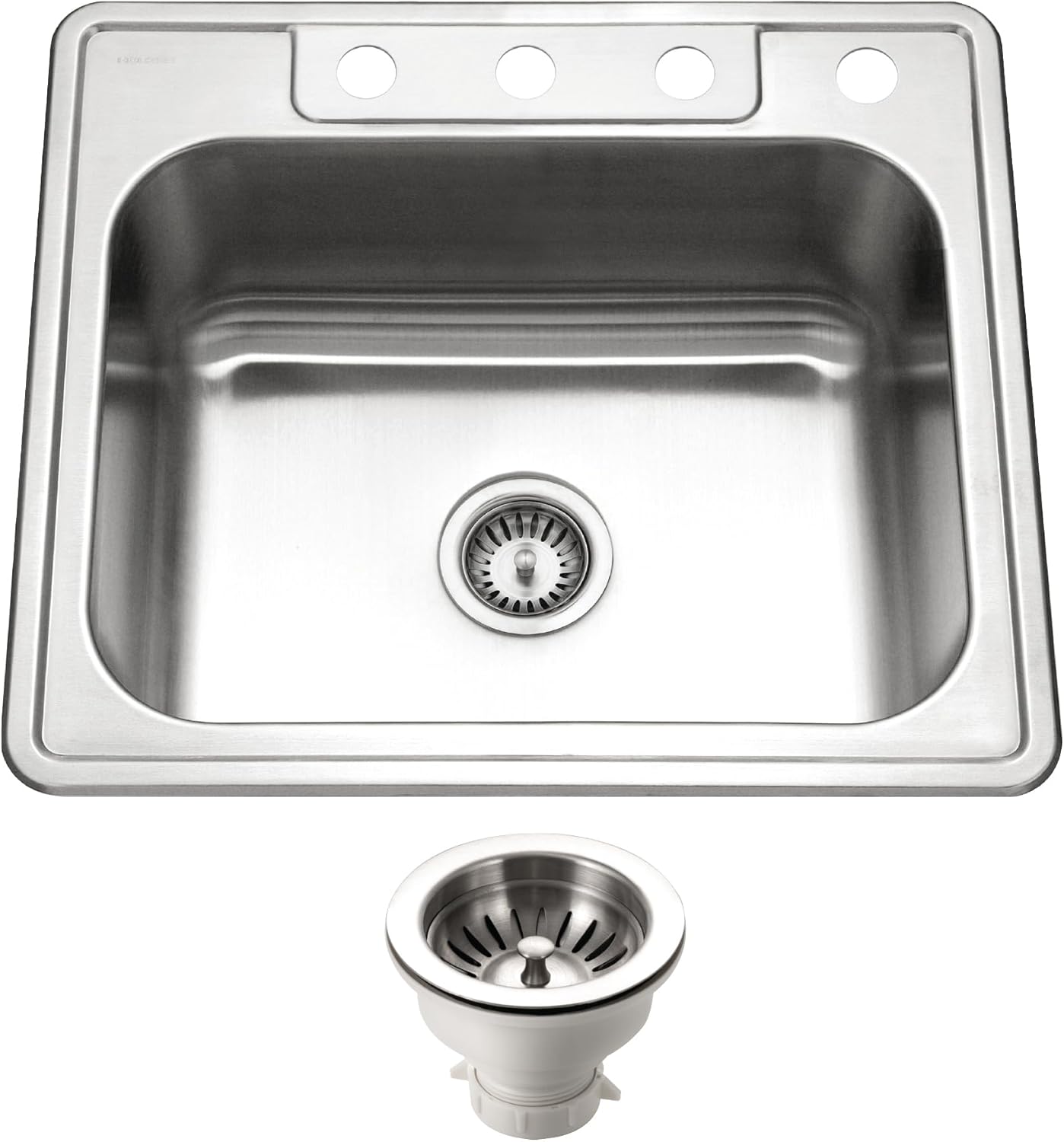 Houzer Glowtone Stainless Steel Kitchen Sink: 25 Inch Drop-in Topmount 4-Hole Single Bowl with Strainer, Durable & Versatile, Essential for Home & Apartment: 2522-8BS4-C