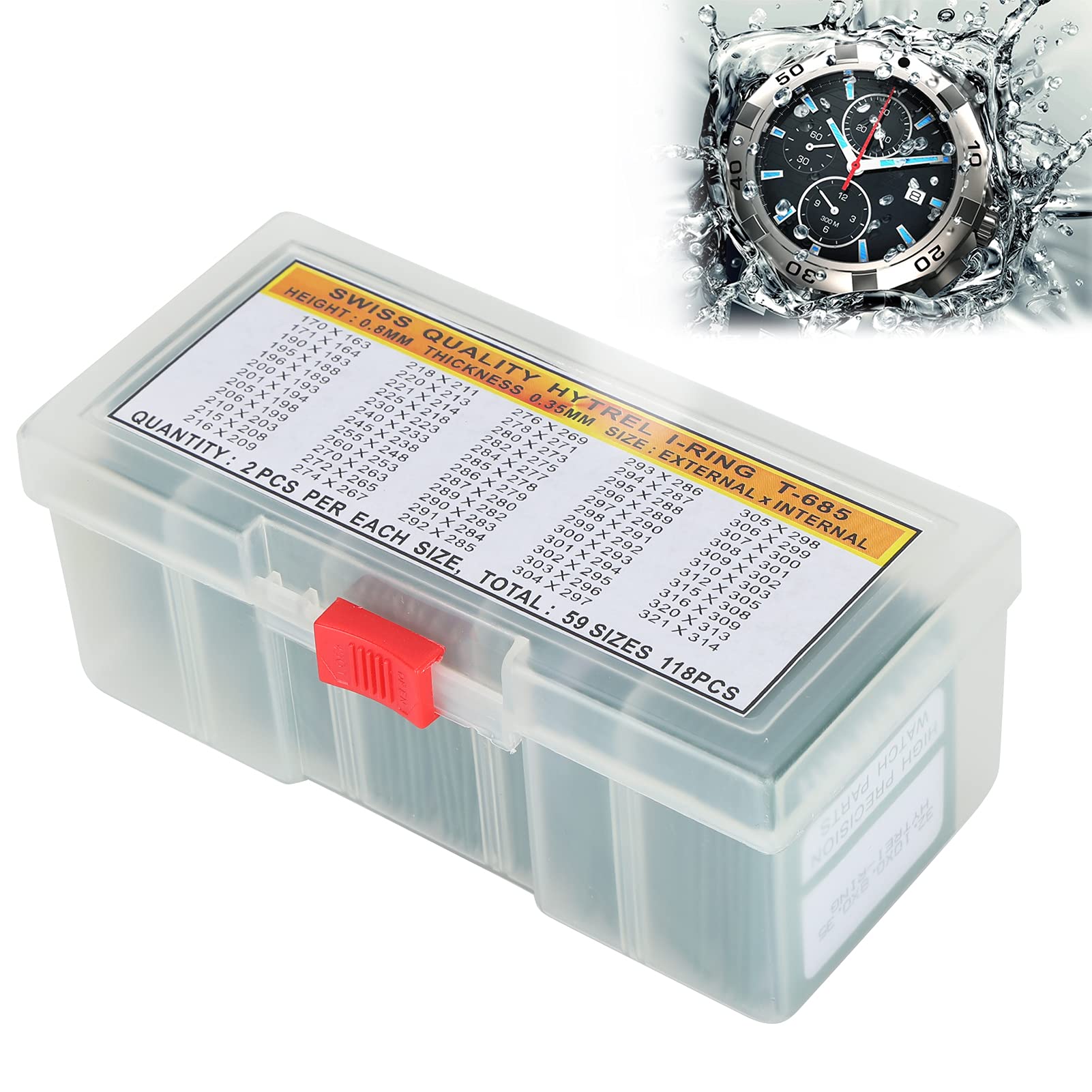 Guarnizione impermeabile a O-ring per retro di orologio T-685, rondelle di tenuta in gomma per orologi, kit assortito di 118 misure con scatola di conservazione, ideale per