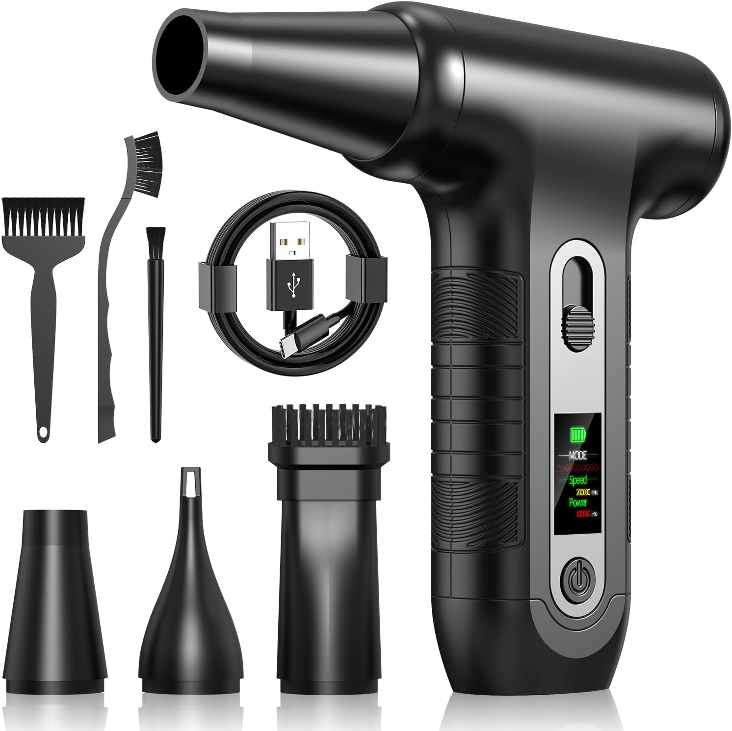 Elektrische Staubgebläse mit HD-Display - Electric Air Duster 200000 RPM mit LED-Licht, Mini-Gebläse mit Akku, Druckluftspray PC Reinigung, Luftgebläse für Tastatur, Haus, Outdoor, Auto, W06, Schwarz - Amazon product rated Grade B