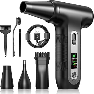 Soplador de Aire Potente con Pantalla Digital HD - Air Duster 200000 RPM con Luz LED, Batería 6000 mAh, Aire Comprimido Limpieza PC, Coche, Oficina, Sustituto de Spray Aire Comprimido, W06, Negro