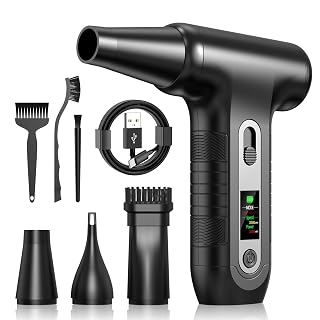 Elektrische Staubgebläse mit HD-Display - Electric Air Duster 200000 RPM mit LED-Licht, Mini-Gebläse mit Akku, Druckluftspray PC Reinigung, Luftgebläse für Tastatur, Haus, Outdoor, Auto, W06, Schwarz - Amazon product rated Grade A