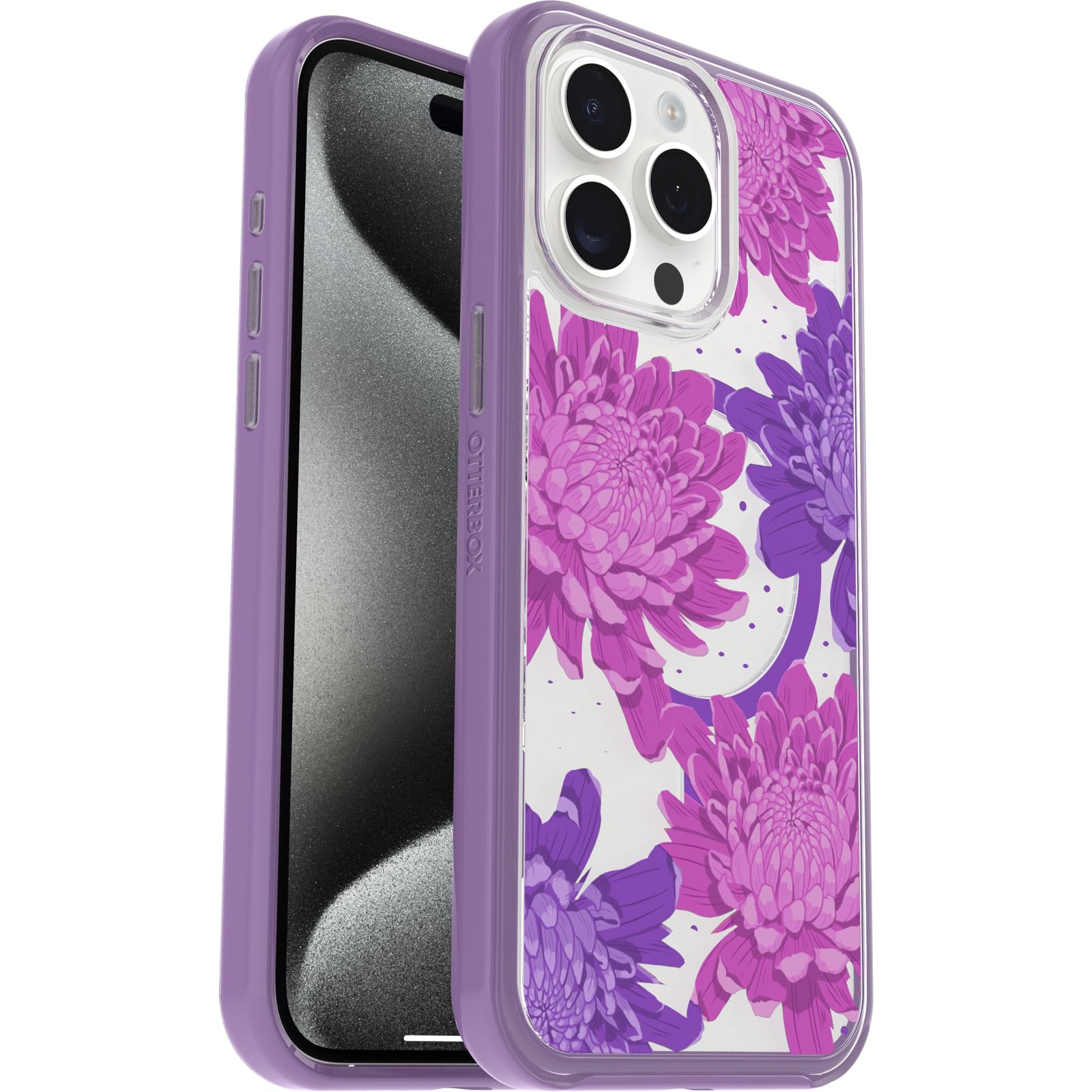 OtterBox Cover per Apple iPhone 15 Pro Max Symmetry Clear MagSafe, resistente a shock e cadute fino; sottile, testata 3x norme MIL-STD 810G, Papercut Flowers
