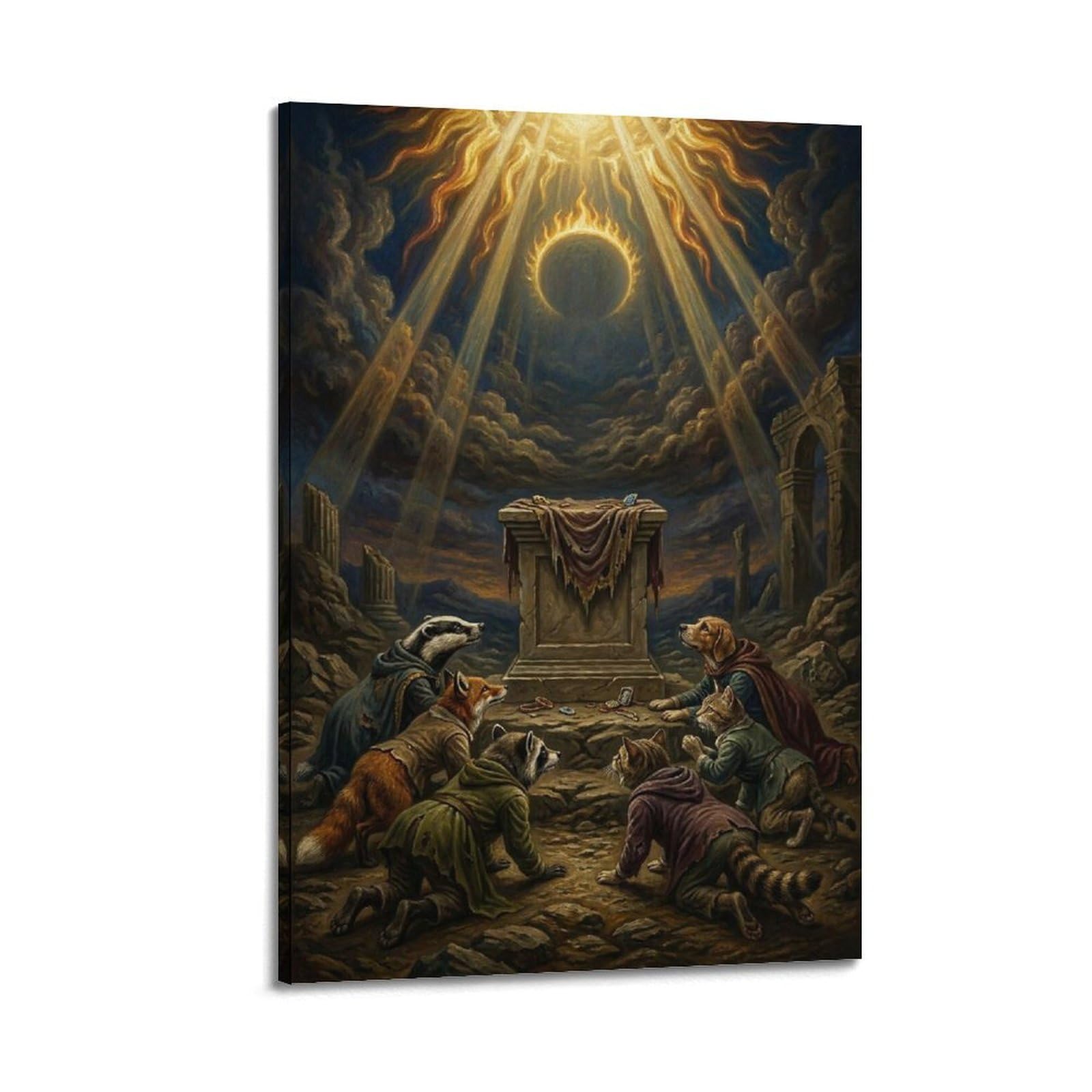 XKUGA Surreal Vintage Animal Poster Spotlight Shrine Worship Satire Modern Decorative Canvas Prints - Ideal Wall Art for Family, Man Cave, Game Room, Boys & Girls Bedroom 12x18inch(30x45cm)
