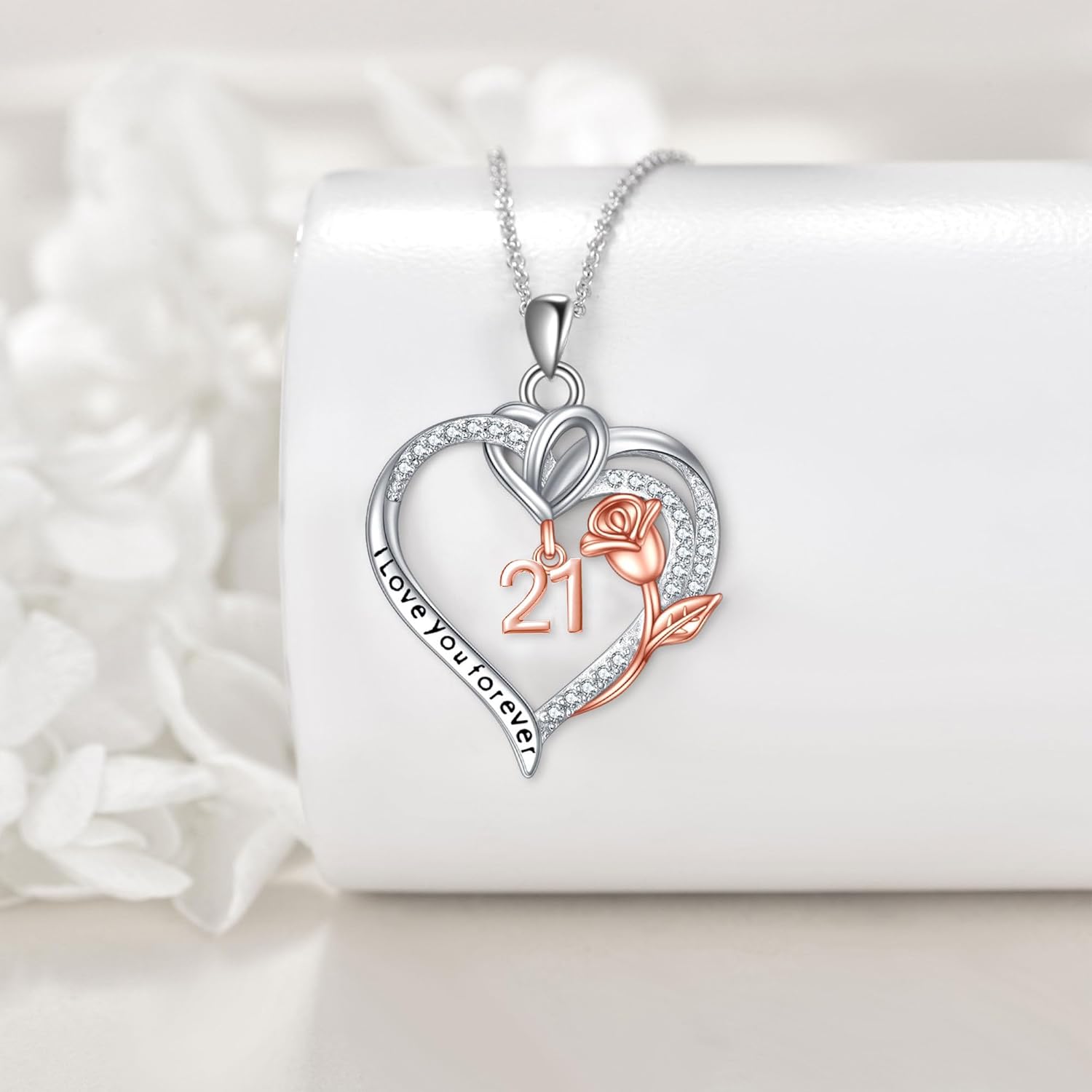 Birthday Necklace Sterling Silver 16th 18th 21th 80th Birthday Pendant Necklace Heart Rose Flower Birthday Jewelry for Women Mothers Day Christmas Gifts - Image 3
