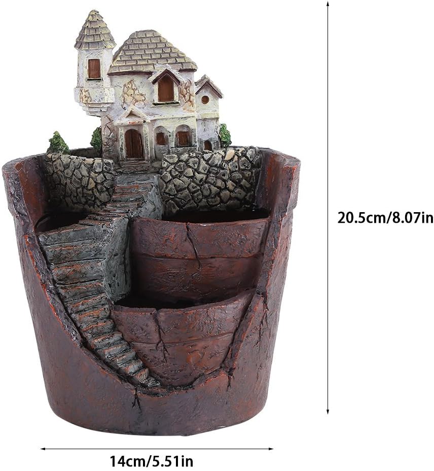 Plant Pot, Creative Resin Flower Pot Container Flower Basket Plants DIY Container Decorated for Home Garden Office Decor Gift(Castle)
