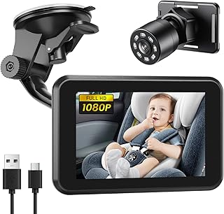 Itomoro Baby Autokamera USB Stecker, 4,3 Zoll HD Auto Babyphone mit Kamera Nachtsicht, Sicherheitssitz Baby Autospiegel für Rückwärtsgerichtung, 5 Minuten Einfache Installation
