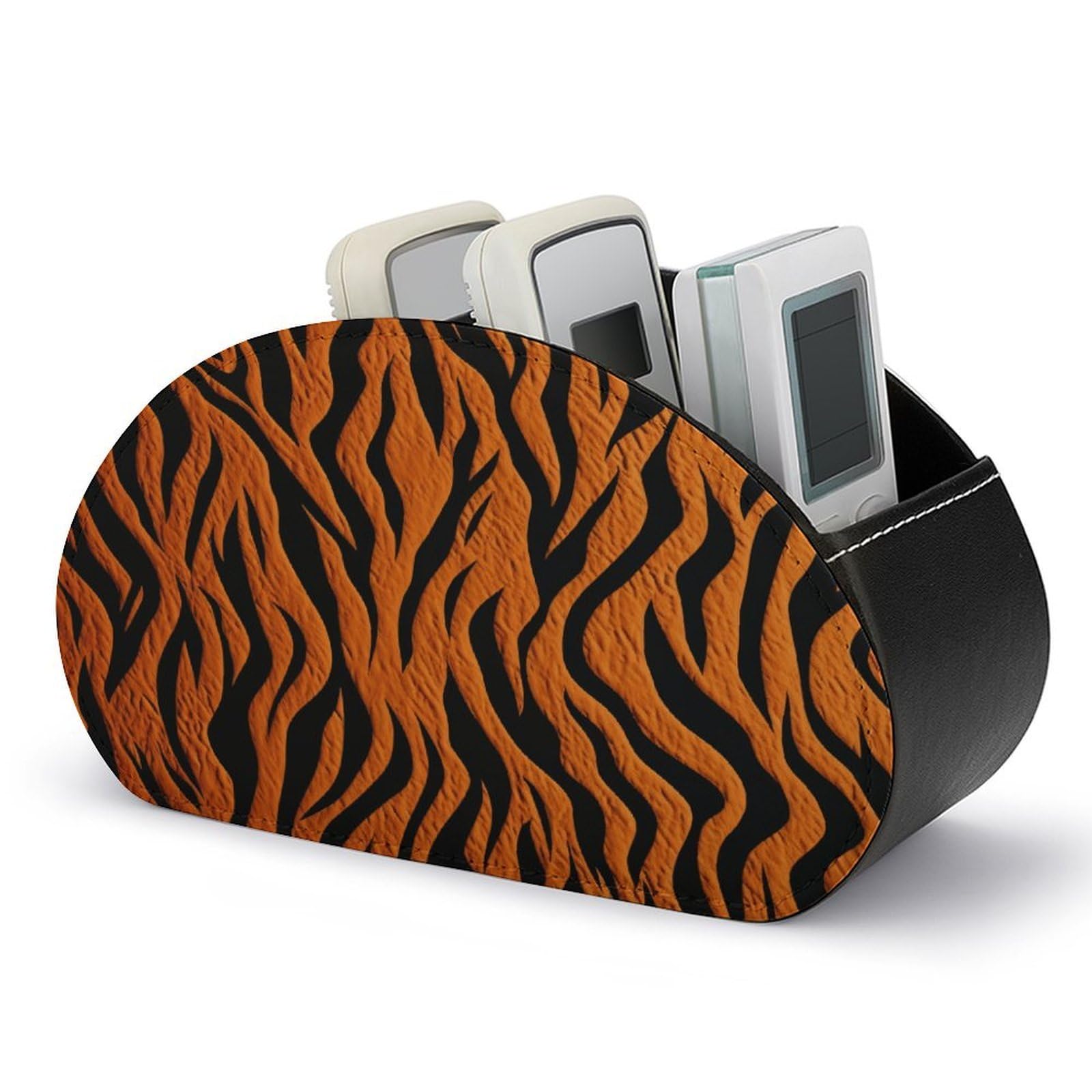 FodPand Tiger Stripes Orange Remote Control Holders PU Leather Remote Caddy Desktop Organizer with 5 Compartments TV Remote Holder Box Tray for Bedside Table Office Desk Accessories&Gift