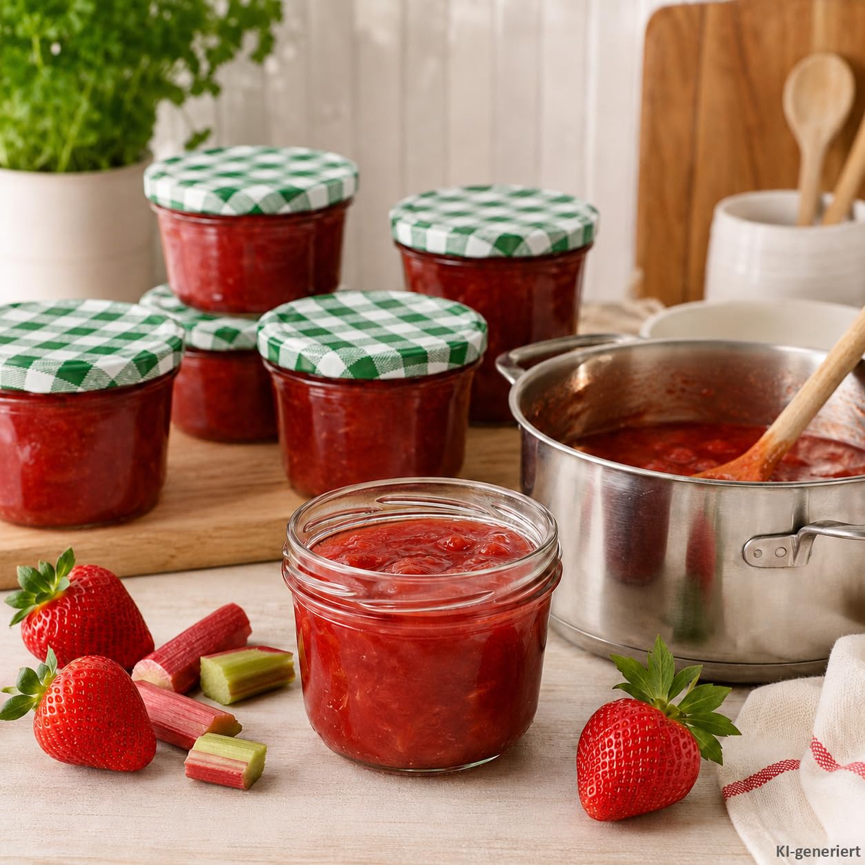 MamboCat 100er Set Sturzglas 230 ml Marmeladenglas Einmachglas Einweckglas To 82 grün karierter Deckel incl. Diamant-Zucker Gelierzauber Rezeptheft