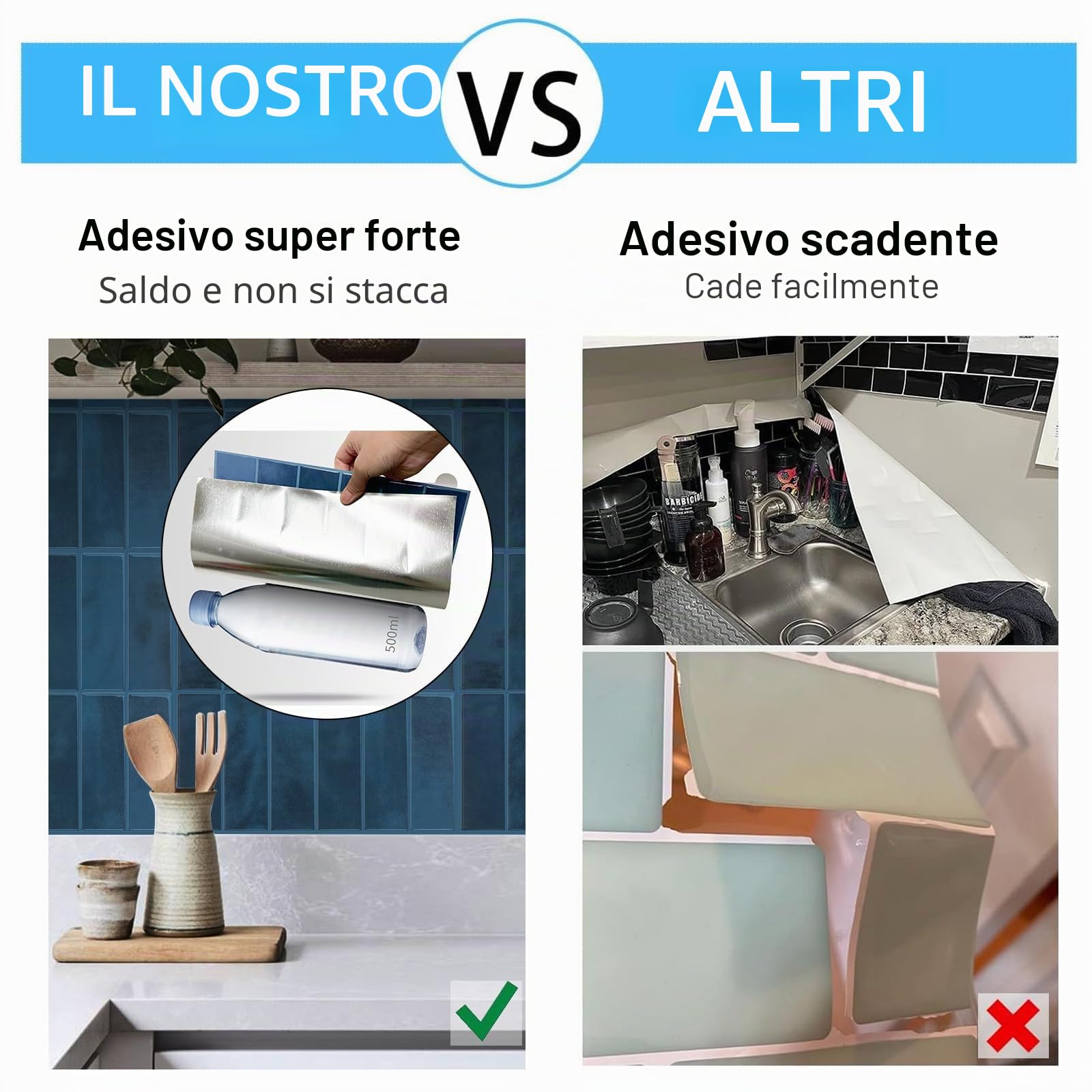 Adesivi per piastrelle da cucina, 10 fogli, autoadesivi, per cucina e bagno (30,5x30,5 cm)
