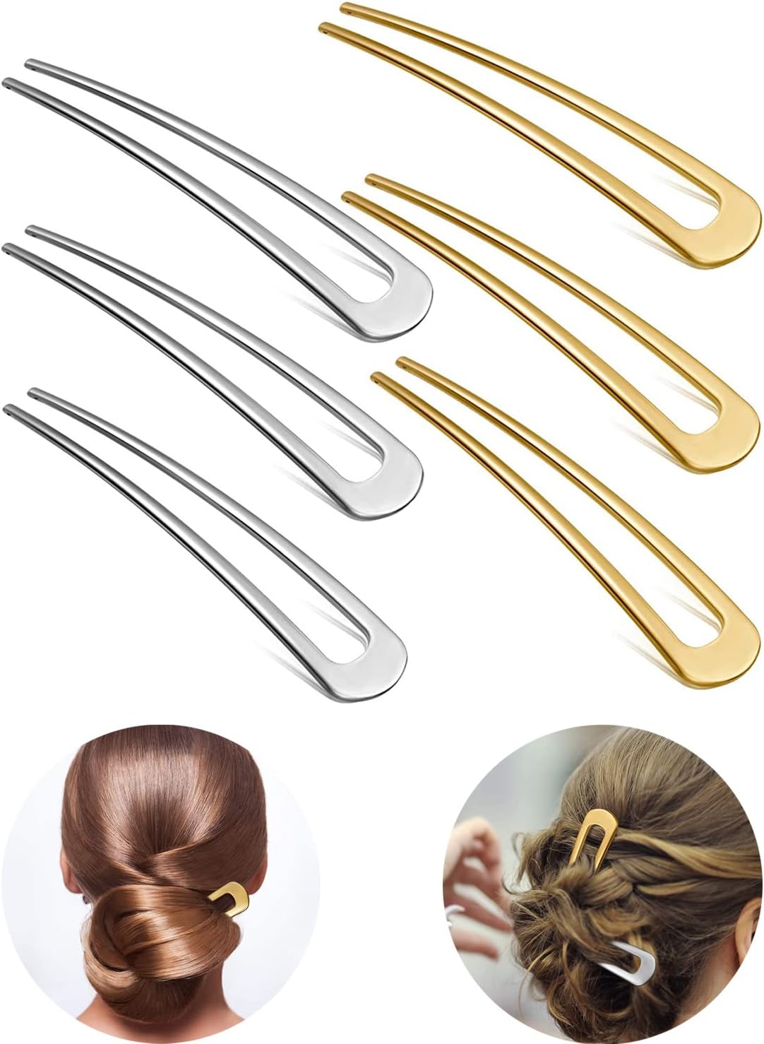U Shape Hair Clip, Simple Metal Hair Hair Stick Fork French 2 Prongs