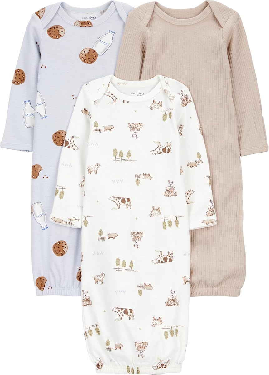 Paquete de 3 batas de dormir de algodón neutro para bebé de Simple Joys by Carter's