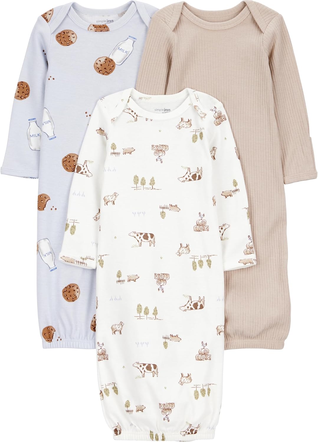 Simple Joys by Carter's unisex-baby 3-pack Neutral Cotton Sleeper Gown OEKO-TEX STANDARD 100