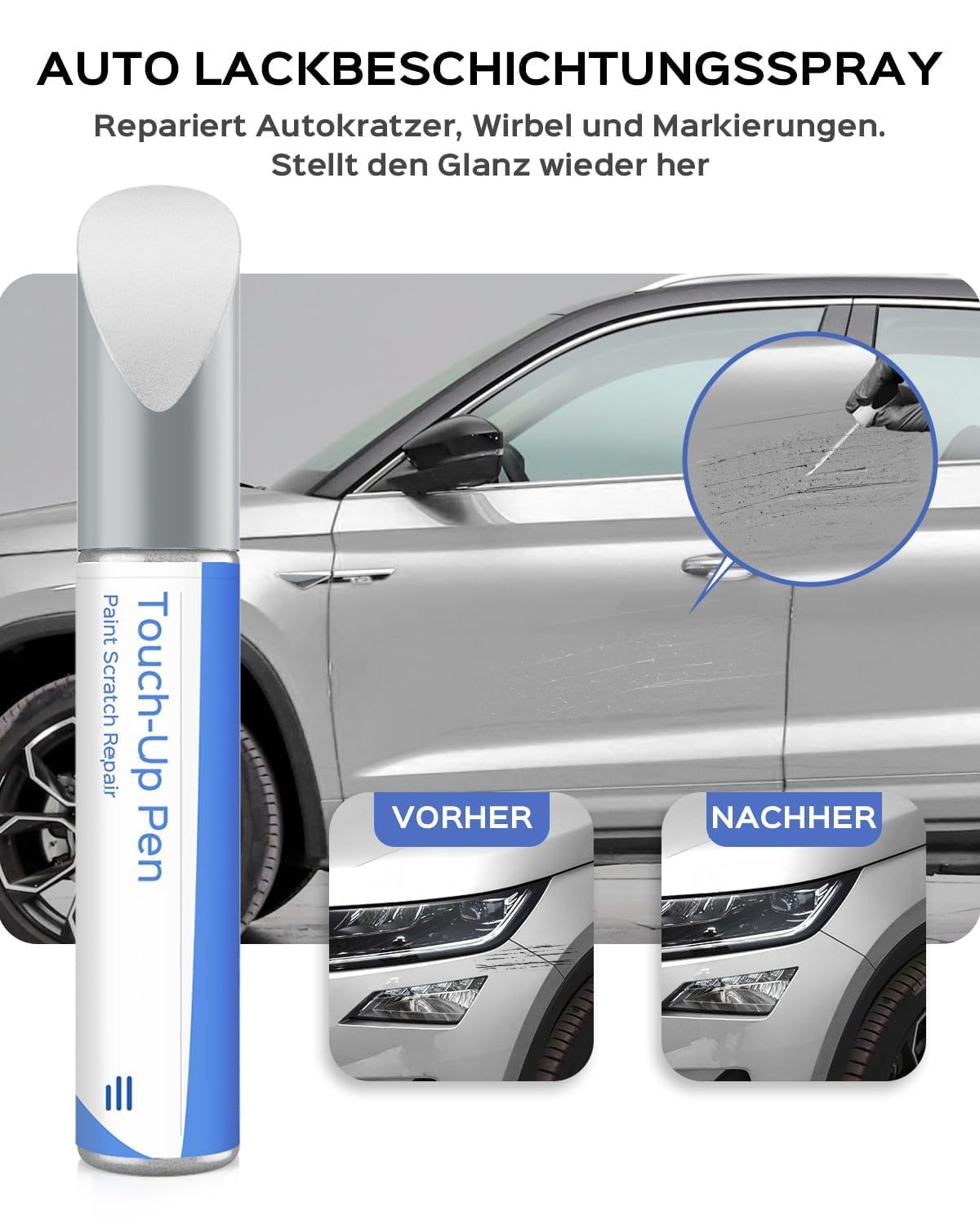 8E8E /A7W brylant srebrny metaliczny pisak do lakieru, kompatybilny z Skodą, dokładne dopasowanie do chipów i zadrapań