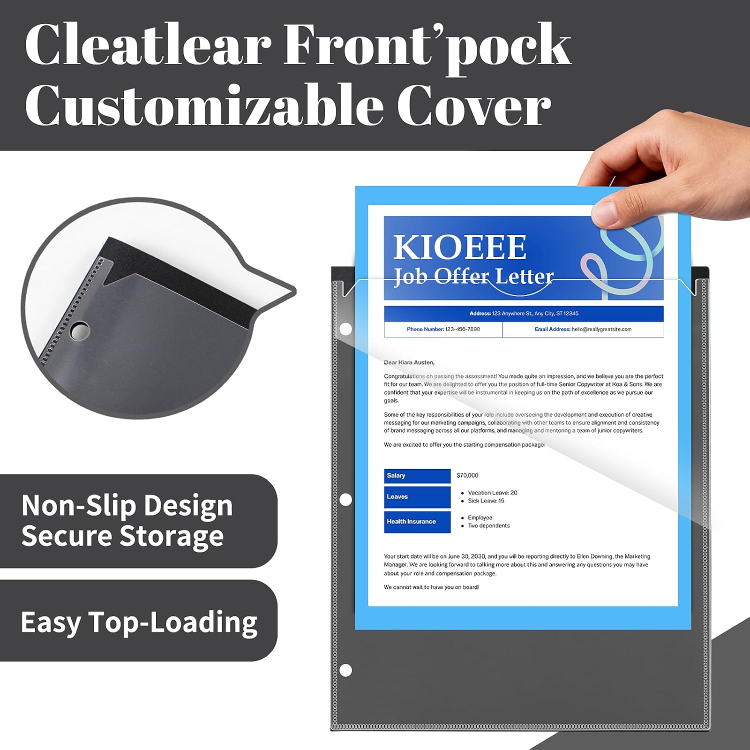 Plastic 2 Pocket Folders for 3 Ring Binders Divider Folder for Notebooks, (6 Pack, Black) 3 Hole Punched&Clear Front Pocket, Heavy Duty Binder Folder for Document, Fits 8.5x11 Sheets image 4