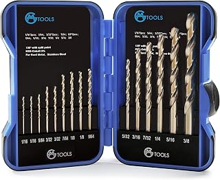 GMTOOLS 15-Pc M35 Cobalt Drill Bit Set, 135° Split Point HSS Jobber Bits 1/16"-3/8" for Stainless Steel, Hard Metal, Cast Iron, Wood w/ Case