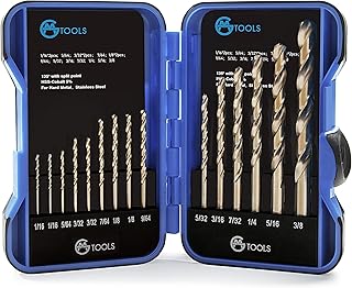15Pcs Cobalt Drill Bit Set, M35 HSS, 135 Degree Tip, Twist Jobber Length Drill
