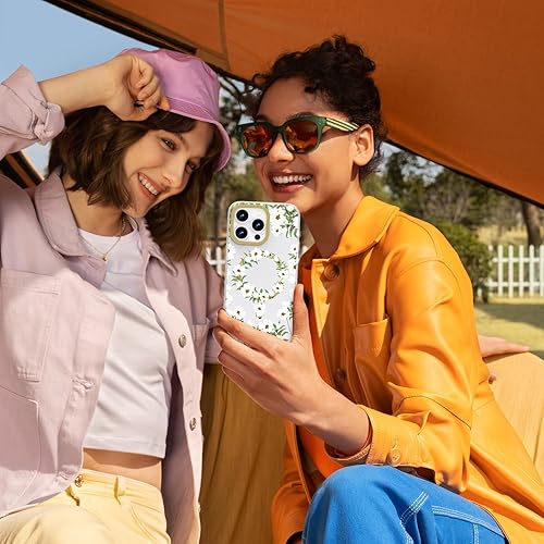 Miniatura 7 de MILPROX Funda compatible con iPhone 15 Pro Max, compatible con MagSafe, bonito patrón floral de flores para niñas y mujeres, funda protectora
