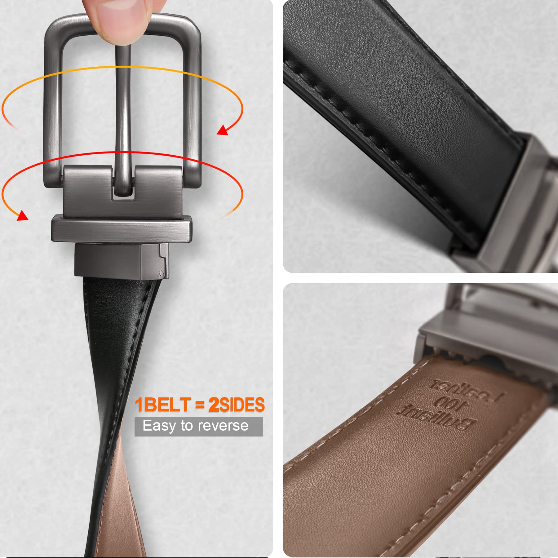 BULLIANT Cintura Uomo, Cintura Reversibile di Pelle 31mm Confezione Regalo,Dimensioni Regolabili
