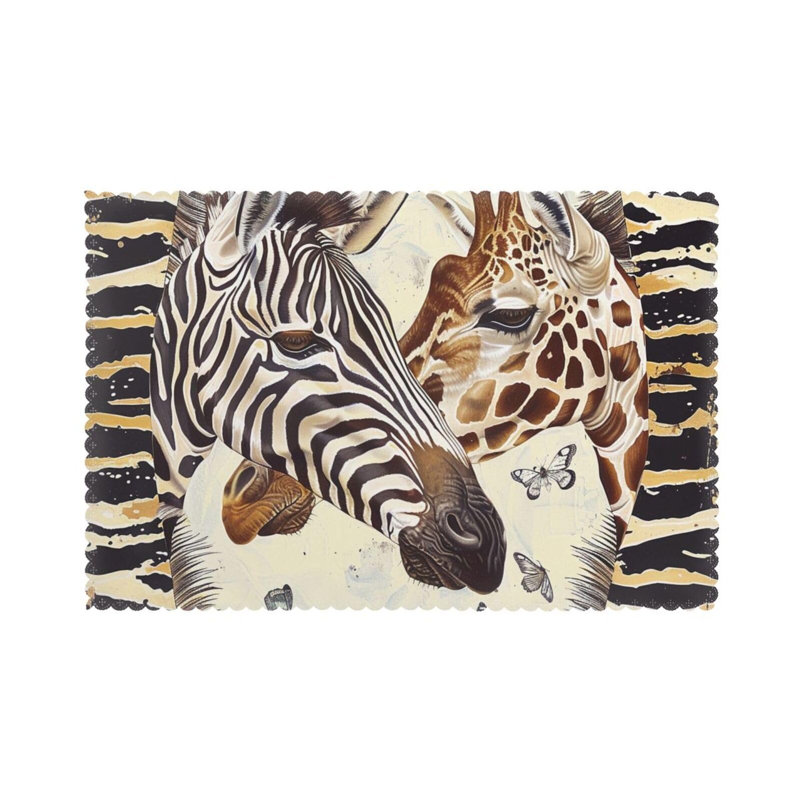 Wputy White Zebra And Giraffe Printed Placemats Set (45X30 Cm, 6-Piece) - Heat-Resistant Place Mats Washable Table Mats For Dining Table Kitchen Parties