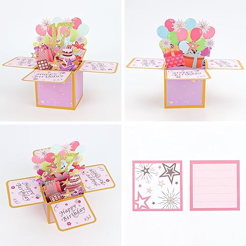 Miniatura 8 de CIEHER Tarjeta desplegable de cumpleaños número 17 para niñas, tarjeta de felicitación 3D de feliz cumpleaños de 17 años, regalos únicos de