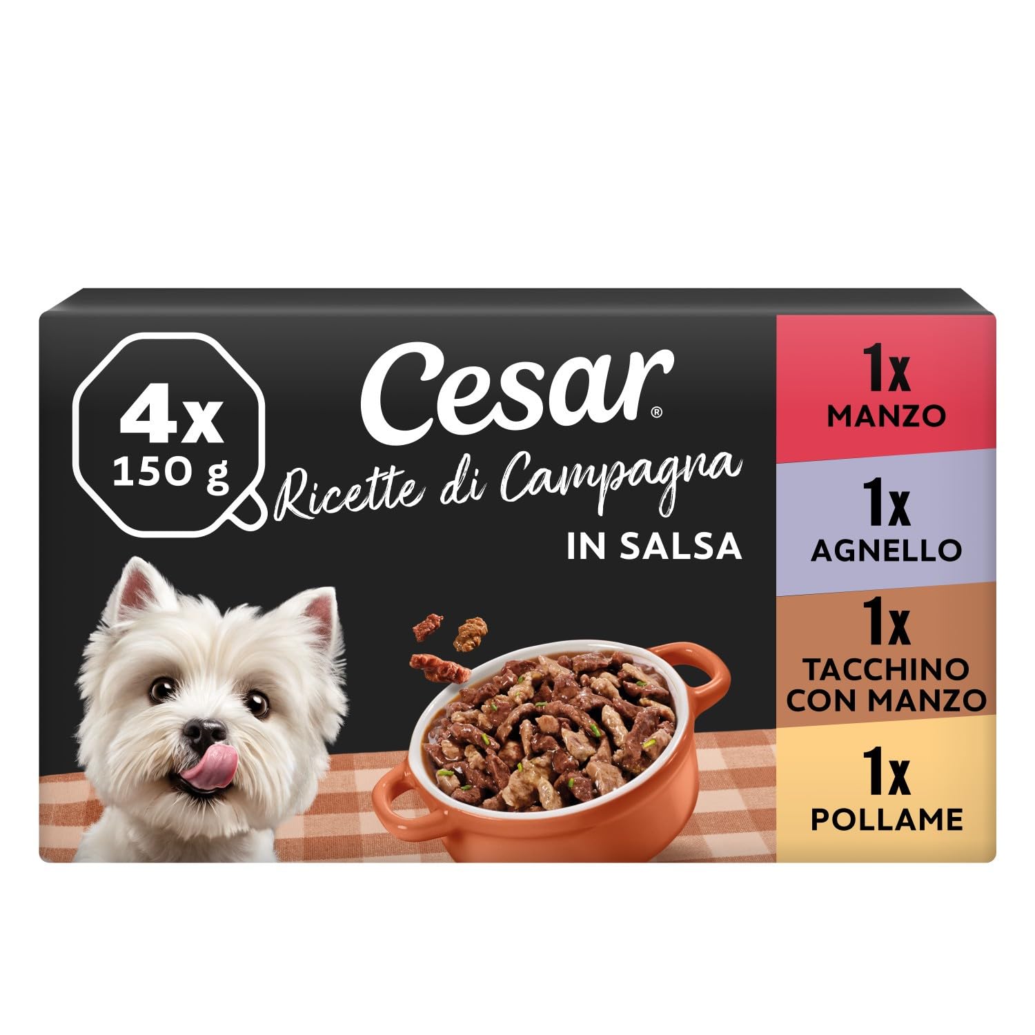 Cesar Ricette Di Campagna Cibo Per Cane, Selezione Assortita, 150 G, 24 Vaschette - 3600 G