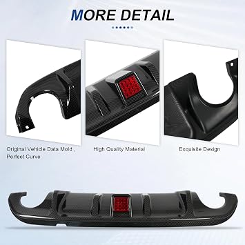 Rear Diffuser for Infiniti Q50 2014 2015 2016 2017 Rear Bumper Lower Lip with Light,Carbon Fiber Look Add-on Body Kit Exterior Accessories