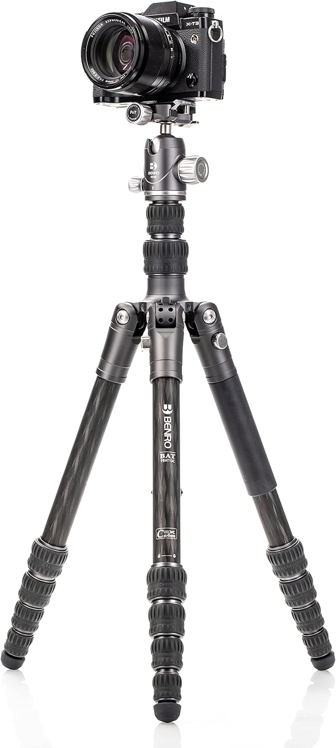 Benro BAT One Series Tripod with center column extended and camera attached