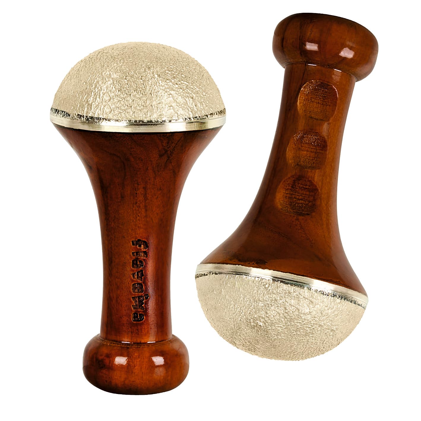 Traditional Bronze Vatki Cup Scrub Surface Brass Stick | Teak Wood Handle Bronze Scrubber with Metal Dome, Natural Brown | Massager for back, neck, shoulders and legs