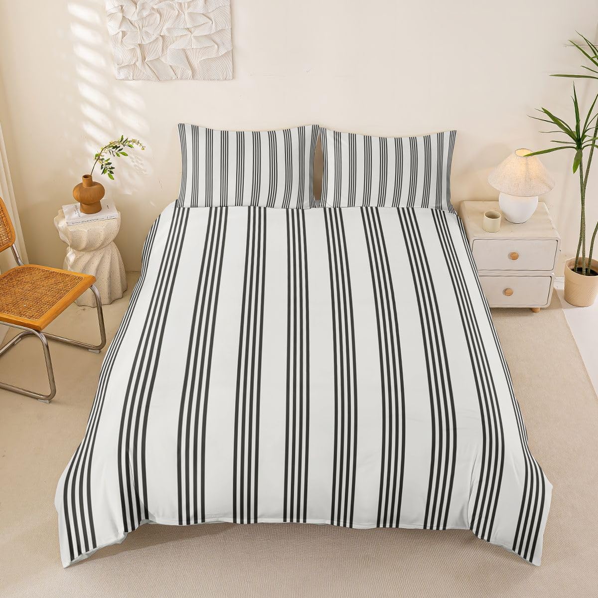 Feelyou Stripes Duvet Cover Toddler Size Geometric Comforter Cover for Boys Girls Modern Striped Art Bedding Set 2Pcs Luxury Room Decor Blue and Red